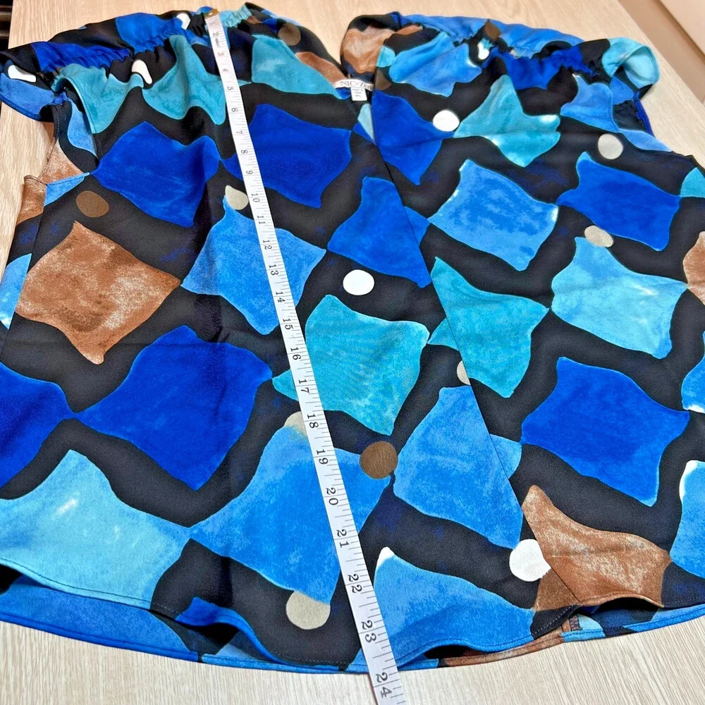 NIC+ZOE Blouse Womens PL Petite Large Geometric Print Dolman Short Sleeve